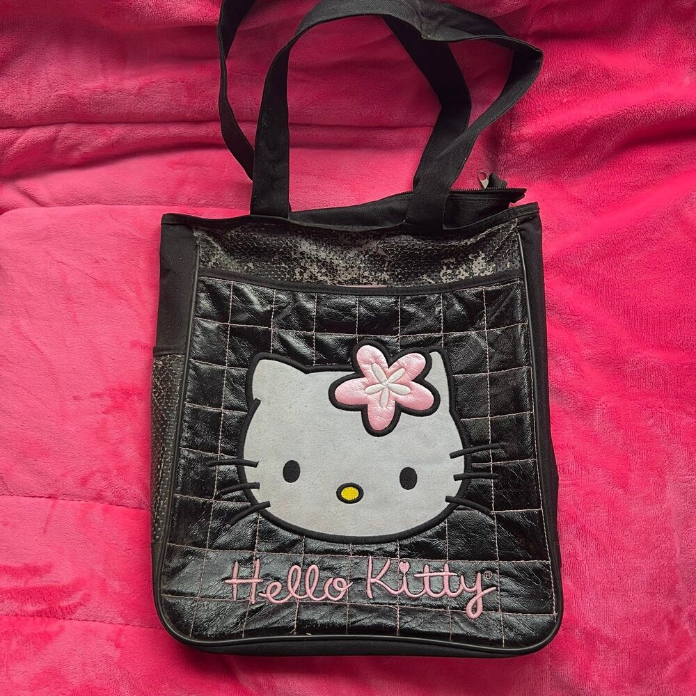 Hello Kitty Tote Bag Travel Black Pink Shoulder Sanrio